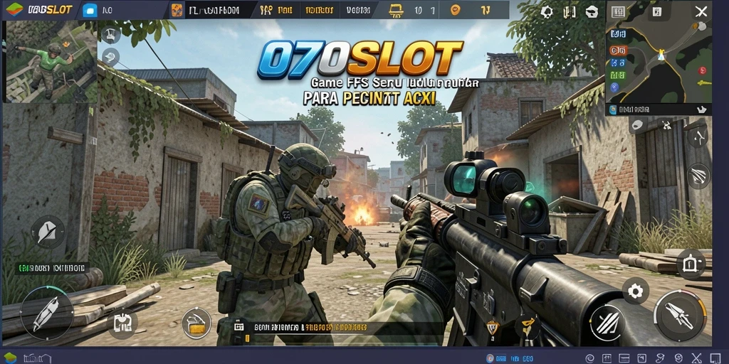 Screenshot dari gameplay 070SLOT menunjukkan aksi tembak-menembak yang intens.