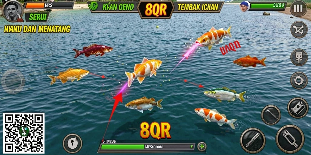 Tampilan gameplay menarik dari 8QR saat berburu ikan.