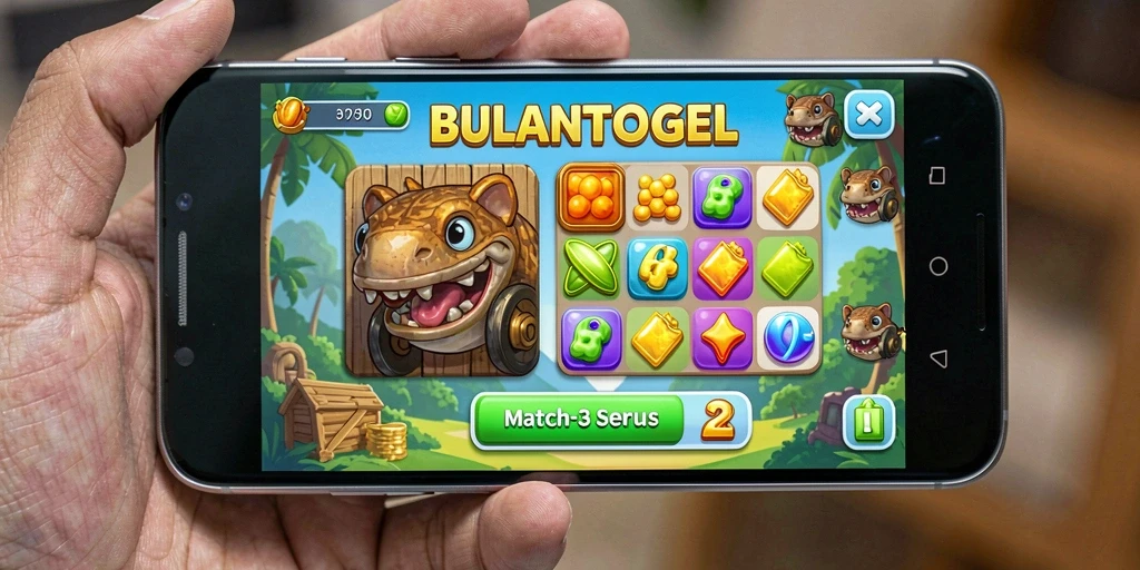 Tampilan gameplay seru dari BULANTOGEL dengan elemen match-3 yang menarik.