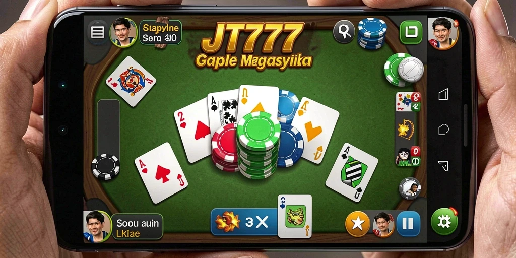 Screenshot gameplay JT777 dengan desain kartu Gaple yang menarik
