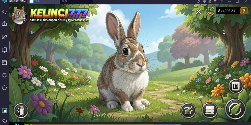 Screenshot menunjukkan kelinci lucu sedang bermain di taman.