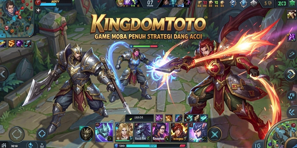 Tangkapan layar KINGDOMTOTO menampilkan aksi intens dalam pertarungan tim MOBA.