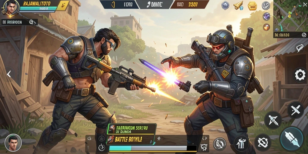 Tampilan gameplay menegangkan di RAJAWALITOTO dengan pertarungan intens.